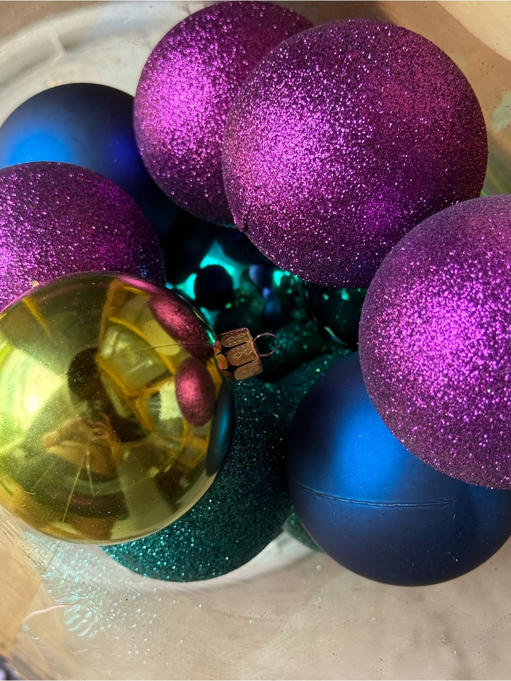 Vibrant Glitter & Shiny Holiday Ornaments - Purple, Teal, Blue, Gold